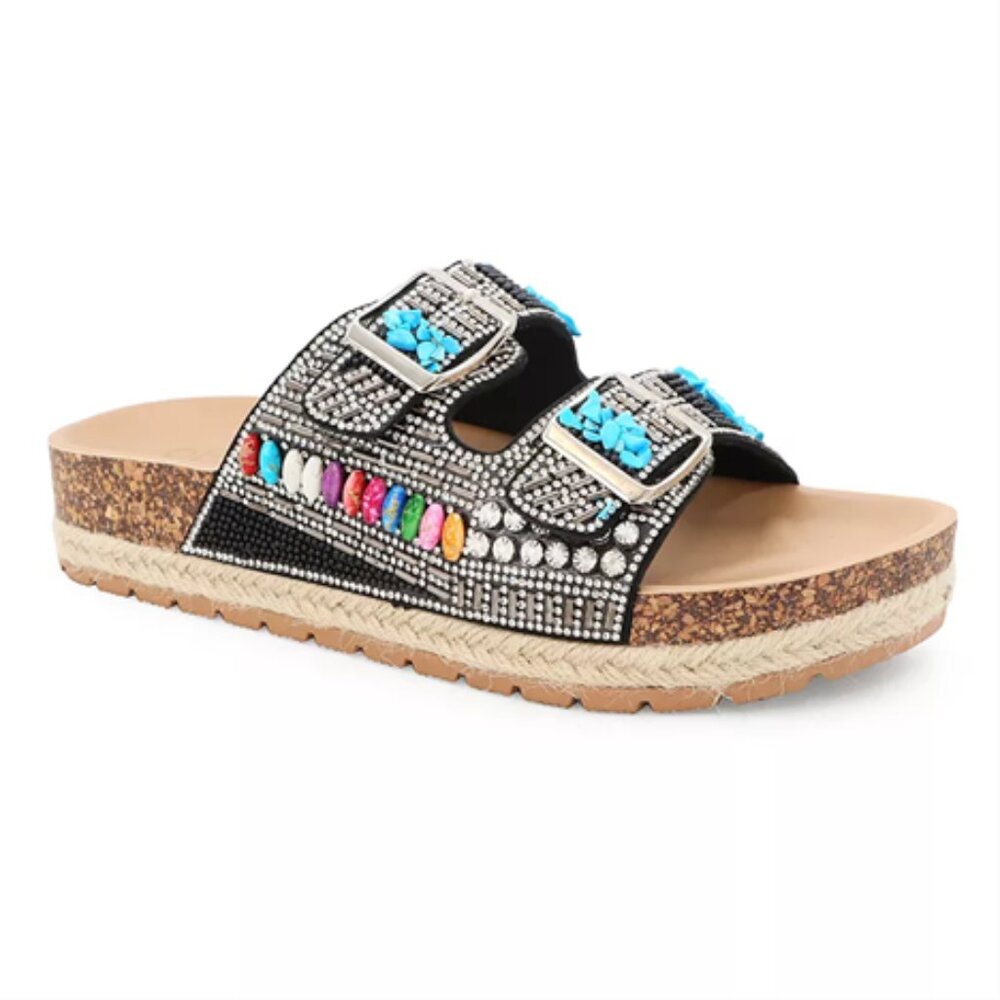 Beaded Espadrille Platform Sandal